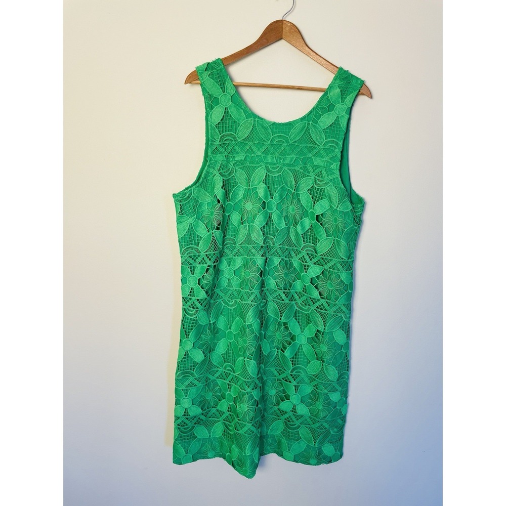 by anthropologie Green Crochet Lace Sleeveless Button Up Back Mini Dress. XL.